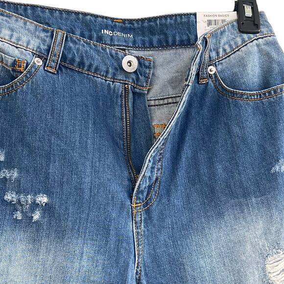 INC SZ 8/29 Cuffed Jeans Distressed Patches High-Rise Pockets Medium Wash Blue - Picture 5 of 11